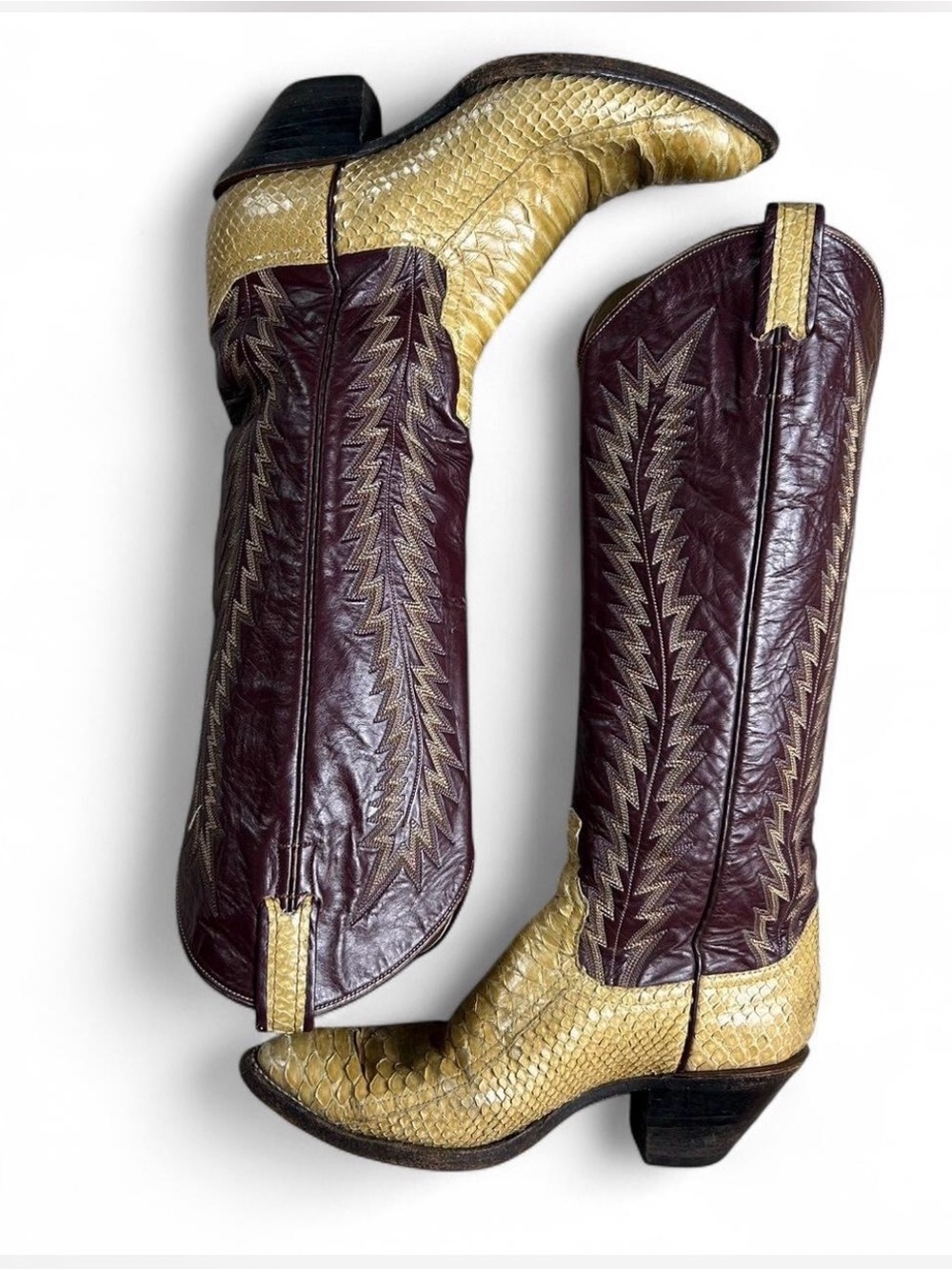Larry Mahan Leather Exoctic Python Western Cowboy Boots Vintage Women's Size 7.5